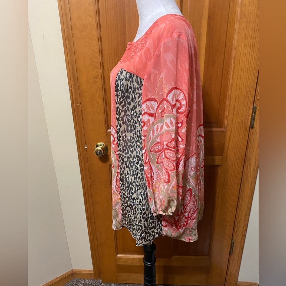 Style & Co Sheer Embroidered Animal Print Blouse - Picture 3 of 4